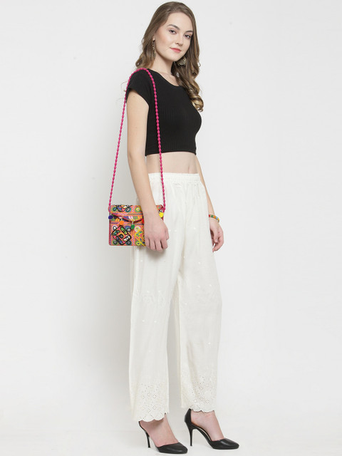 Clora Creation Women Off-White Self Design Straight Palazzos - Image 5