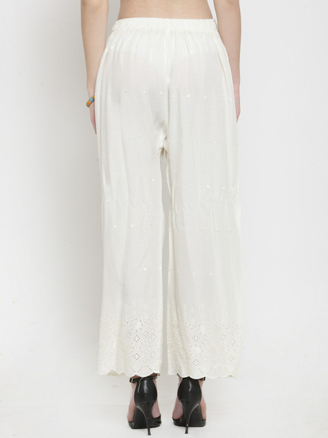Clora Creation Women Off-White Self Design Straight Palazzos - Image 3