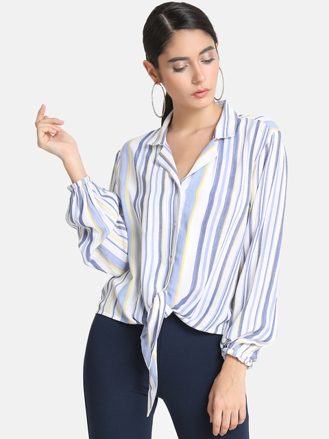 Kazo Women Multicoloured Striped Shirt Style Top