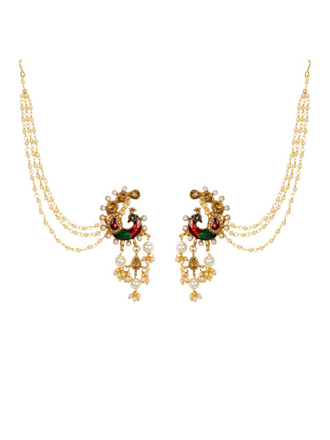 Shining Diva Gold-Plated & White Peacock Shaped Drop Earrings - Image 2