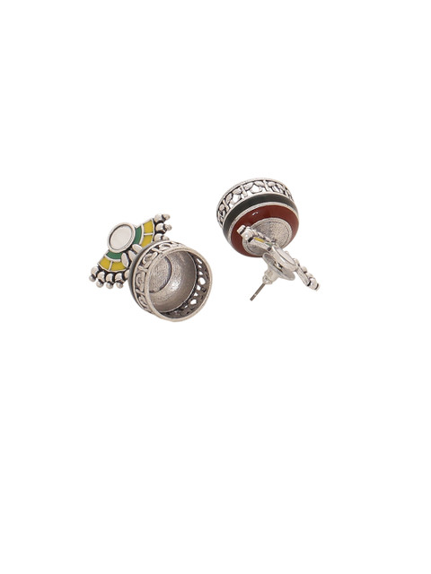 Voylla Silver-Plated & Yellow Enamelled Dome Shaped Jhumkas - Image 3