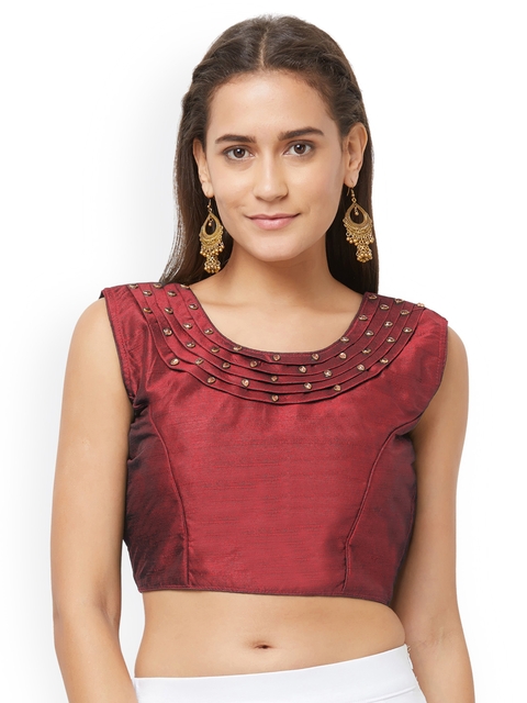 Mirchi Fashion Women Red Embellished Ready to Wear Saree Blouse