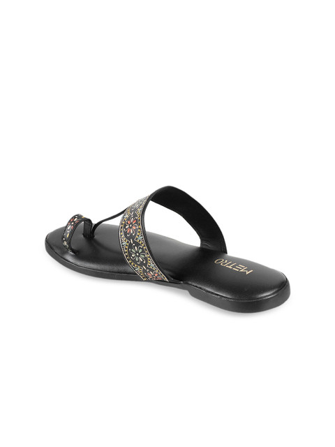Metro Women Black Printed One Toe Flats - Image 2