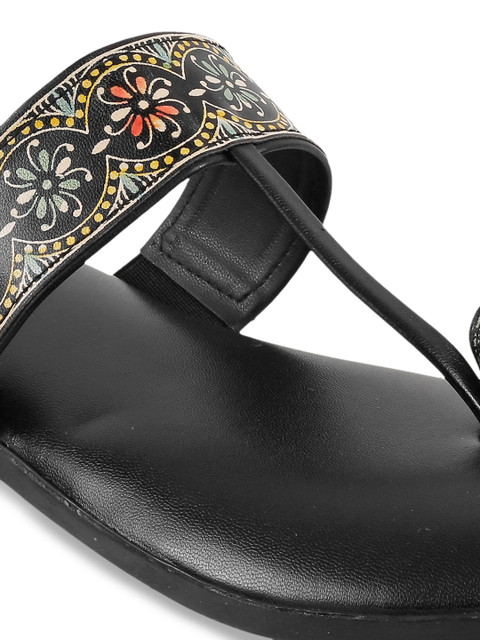 Metro Women Black Printed One Toe Flats - Image 5
