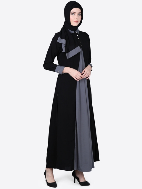 NAZNEEN Women Black & Grey Abaya With Hijab