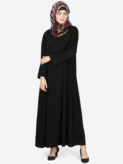 NAZNEEN Women Black Solid Abaya With Hijab