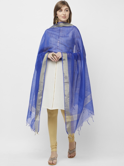 Dupatta Bazaar Women Blue & Gold-Toned Solid Dupatta