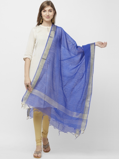 Dupatta Bazaar Women Blue & Gold-Toned Solid Dupatta - Image 5