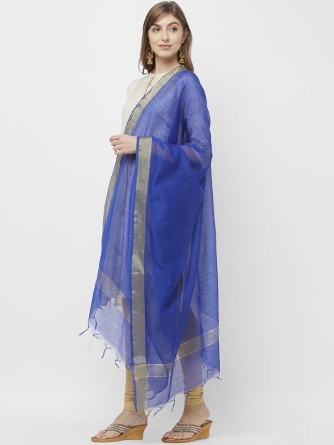 Dupatta Bazaar Women Blue & Gold-Toned Solid Dupatta - Image 3