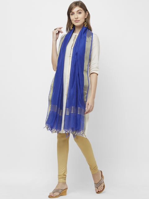 Dupatta Bazaar Women Blue & Gold-Toned Solid Dupatta - Image 4