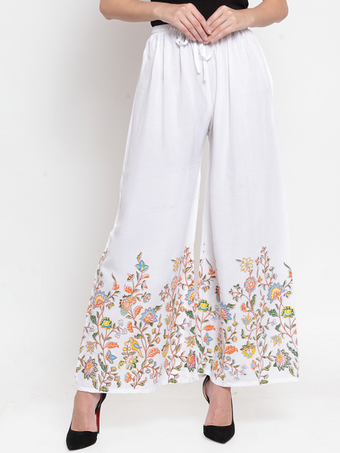 Clora Creation Women White Printed Wide Leg Palazzos