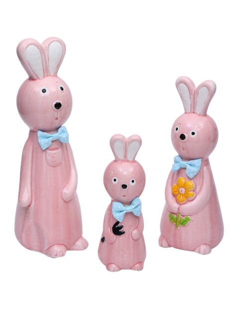 TAYHAA Set of 3 Pink Rabbit Family Ceramic Showpiece - Image 3
