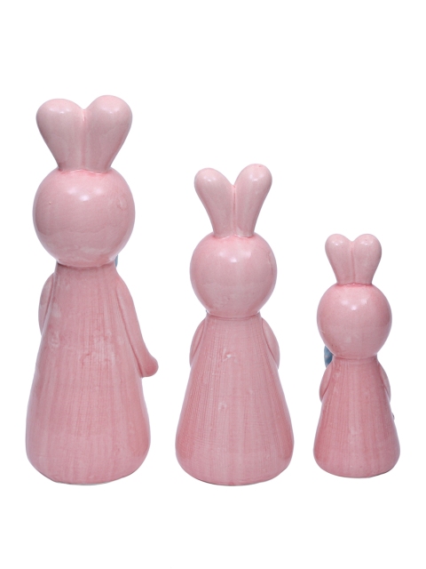 TAYHAA Set of 3 Pink Rabbit Family Ceramic Showpiece - Image 5