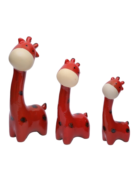 TAYHAA Set of 3 Red Giraffe Family Ceramic Showpiece - Image 3