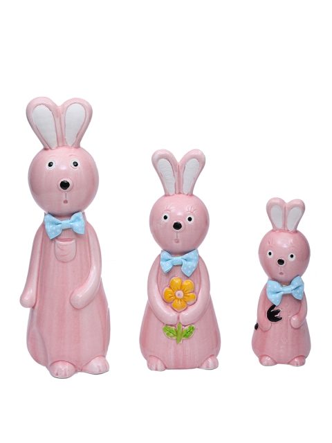 TAYHAA Set of 3 Pink Rabbit Family Ceramic Showpiece - Image 4