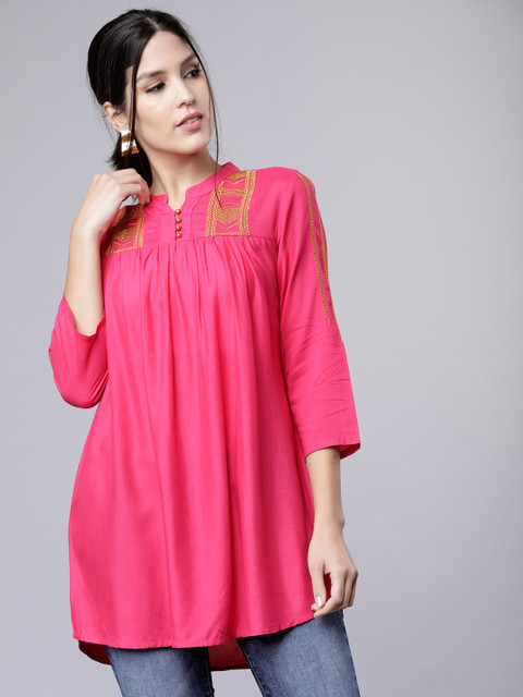 Vishudh Women Pink Yoke Design A-Line Kurti