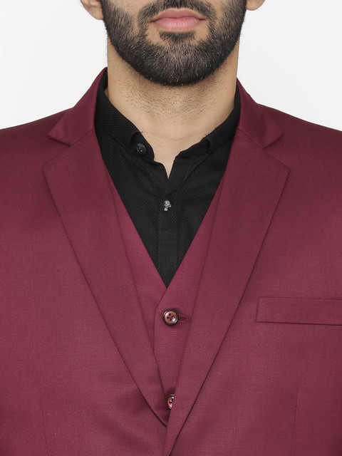 Wintage Men Magenta Solid Single-Breasted Regular Fit Party Suit - Image 2