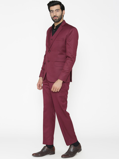 Wintage Men Magenta Solid Single-Breasted Regular Fit Party Suit - Image 3