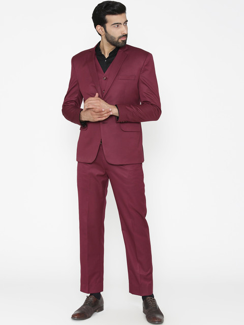 Wintage Men Magenta Solid Single-Breasted Regular Fit Party Suit - Image 5