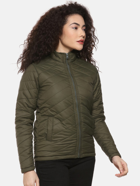 Campus Sutra Women Olive Green Solid Padded Jacket - Image 3