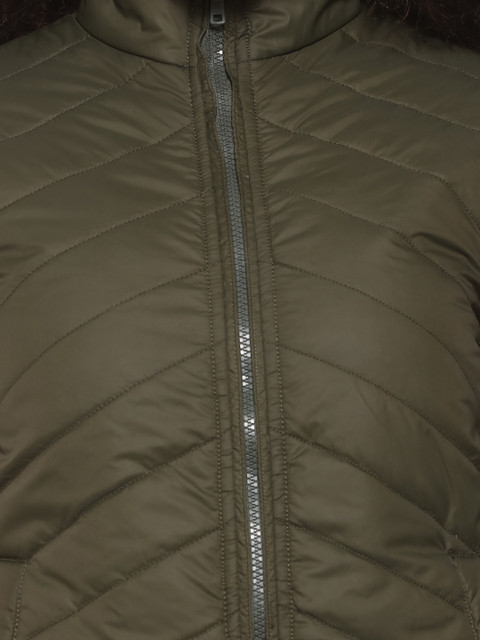 Campus Sutra Women Olive Green Solid Padded Jacket - Image 2