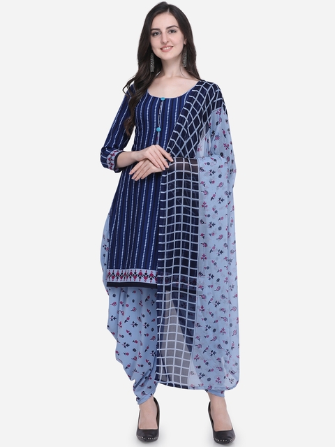 Satrani Blue Crepe Unstitched Dress Material