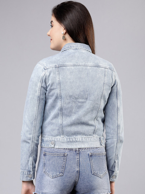 Tokyo Talkies Women Blue Solid Denim Jacket - Image 4