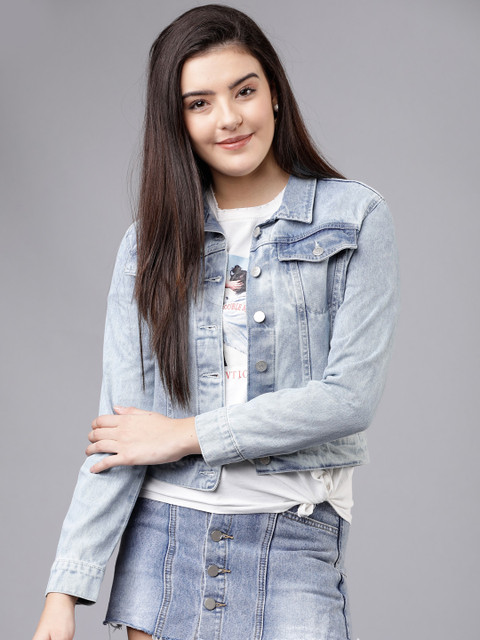 Tokyo Talkies Women Blue Solid Denim Jacket