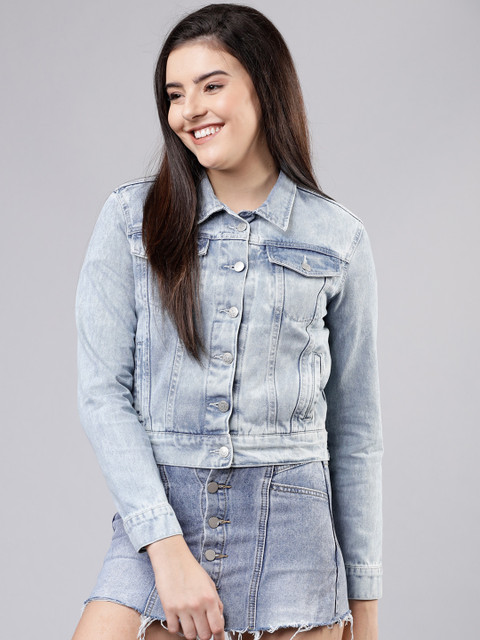 Tokyo Talkies Women Blue Solid Denim Jacket - Image 3