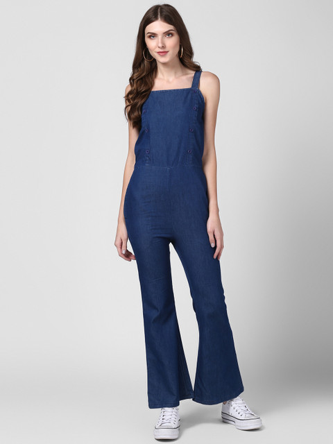 StyleStone Women Blue Solid Basic Denim Jumpsuit