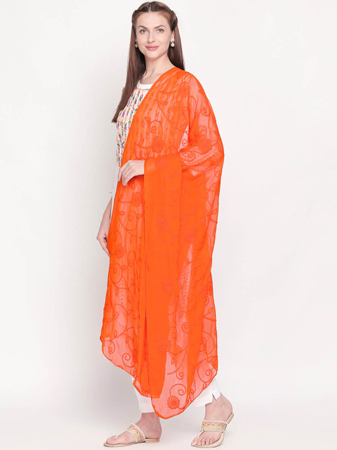 Dupatta Bazaar Orange Embroidered Chiffon Dupatta - Image 3