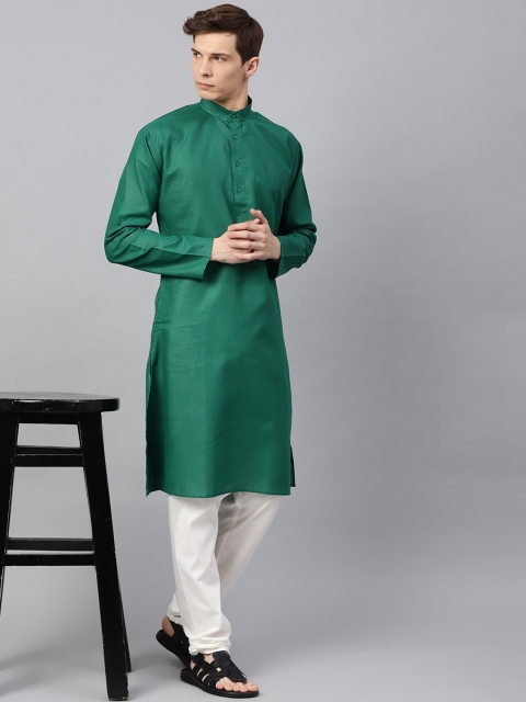 SOJANYA Men Green Solid Straight Kurta - Image 5