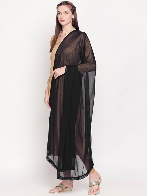 Dupatta Bazaar Black Solid Embellished Chiffon Dupatta - Image 3
