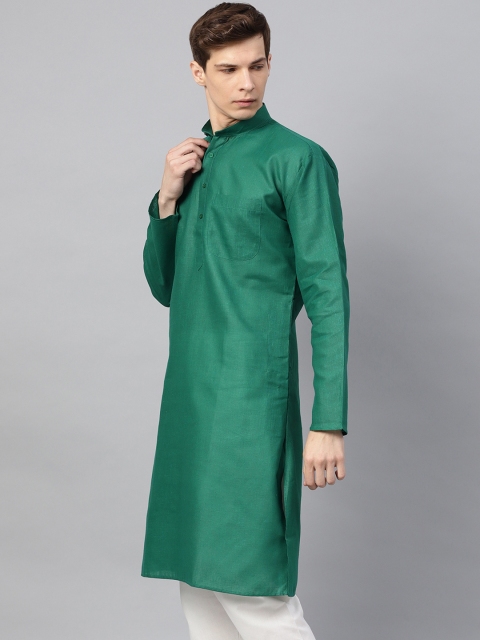 SOJANYA Men Green Solid Straight Kurta - Image 3