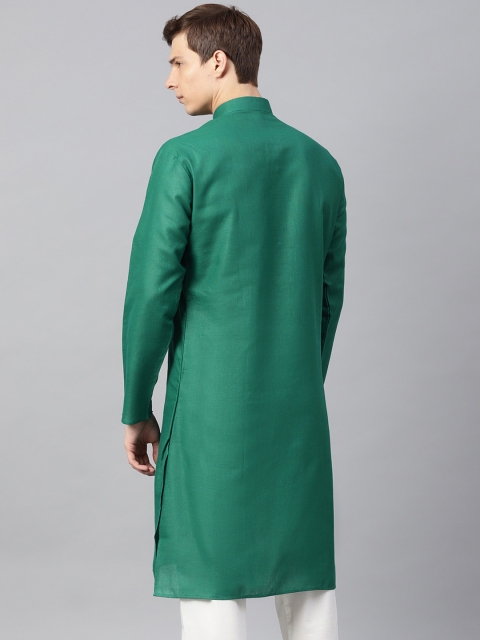 SOJANYA Men Green Solid Straight Kurta - Image 4