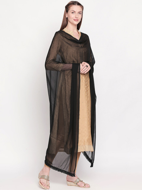 Dupatta Bazaar Black Solid Embellished Chiffon Dupatta - Image 5