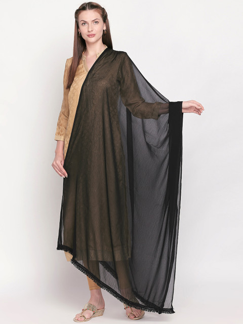 Dupatta Bazaar Black Solid Embellished Chiffon Dupatta