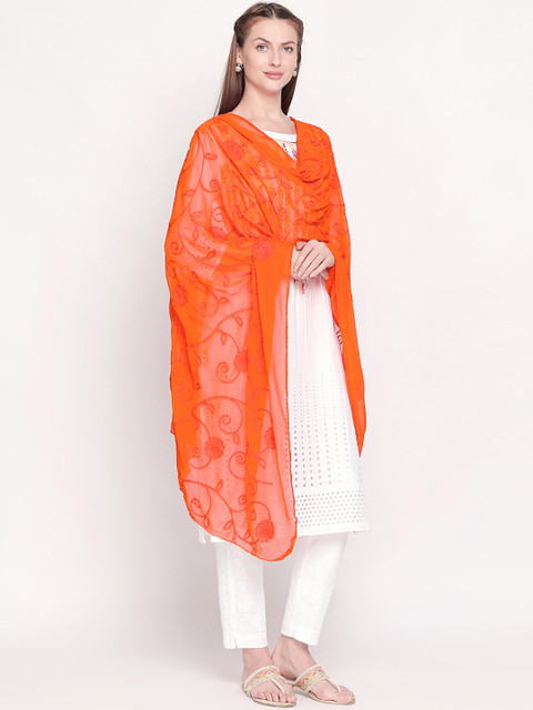 Dupatta Bazaar Orange Embroidered Chiffon Dupatta - Image 5