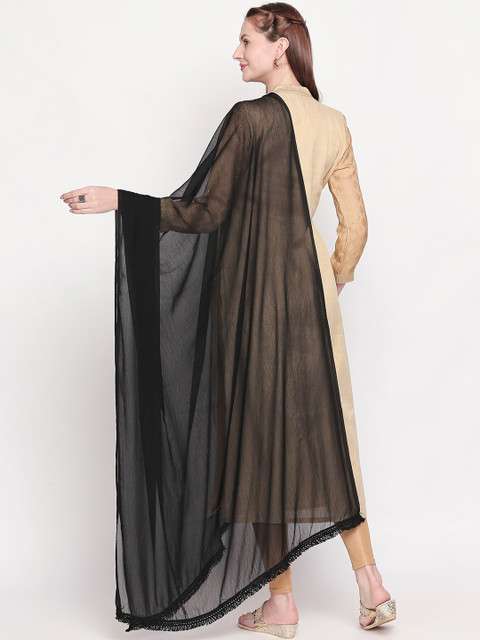 Dupatta Bazaar Black Solid Embellished Chiffon Dupatta - Image 4