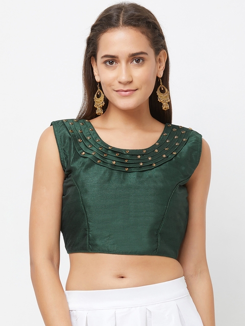 Mirchi Fashion Women Green Embellished Readymade Saree Blouse