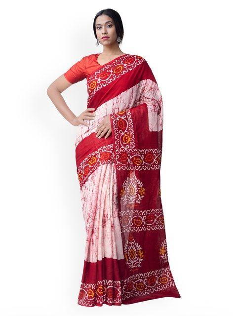 Unnati Silks Red & Off-White Pure Cotton Printed Kota Saree