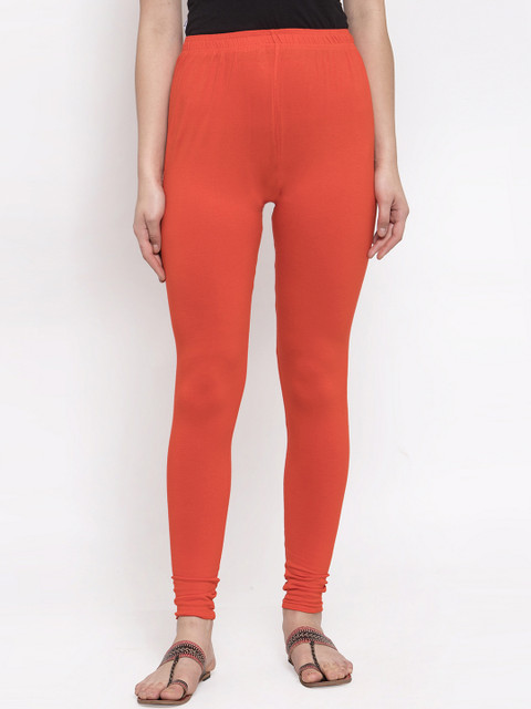 TAG 7 Women Orange Solid Churidar-Length Leggings