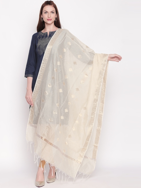 RANGMANCH BY PANTALOONS Beige & Gold-Coloured Embroidered Dupatta