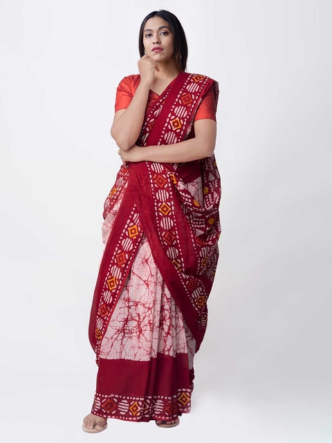 Unnati Silks Red & Pink Pure Cotton Printed Kota Saree