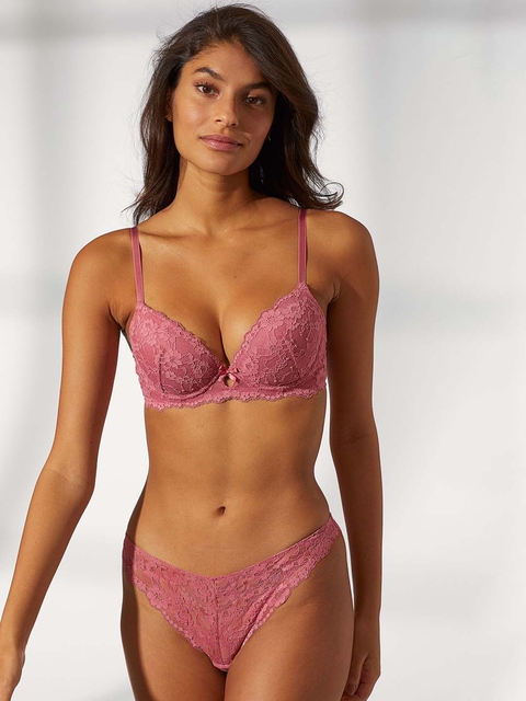H&M Women Pink Padded Underwired Lace Bra 0810825003
