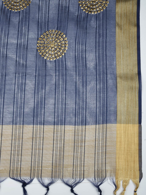 Dupatta Bazaar Women Blue & Gold-Toned Embroidered Dupatta - Image 2