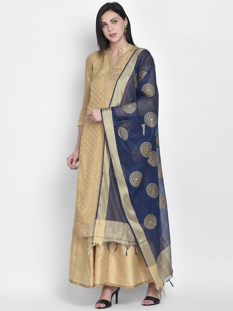 Dupatta Bazaar Women Blue & Gold-Toned Embroidered Dupatta - Image 4