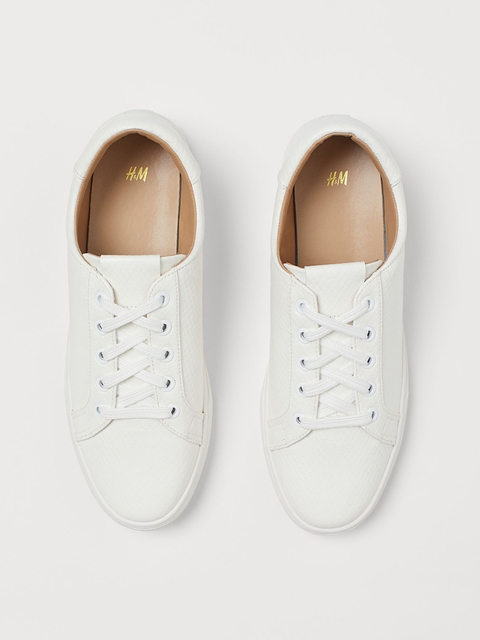 H&M Women White Snakeskin-Patterned Trainers