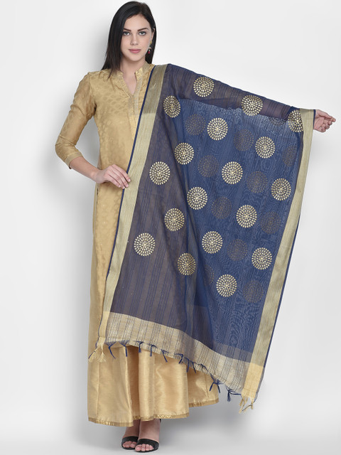 Dupatta Bazaar Women Blue & Gold-Toned Embroidered Dupatta