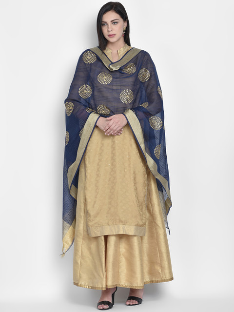 Dupatta Bazaar Women Blue & Gold-Toned Embroidered Dupatta - Image 3